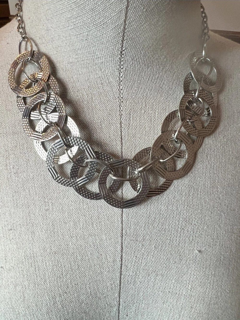 Silver Linked Circle Statement Necklace - Women Jewelry
